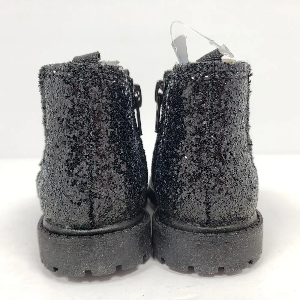 Carters Bessy Toddler Girls Size 5 Black Sparkle Glitter Casual Chelsea Boots